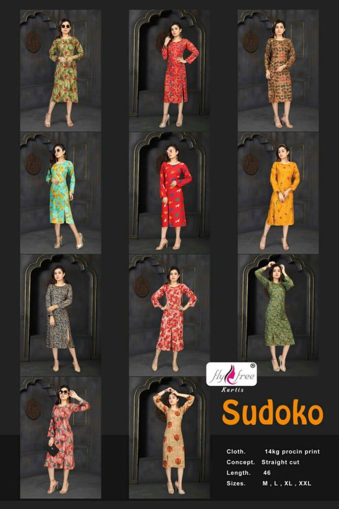 Fly Free Suduko 2 Latest Fancy Designer Stylish Casual Wear	Rayon Long Kurti Collection
